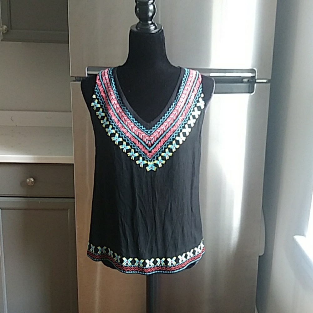 Skies are Blue Black tank top with a stitch detail